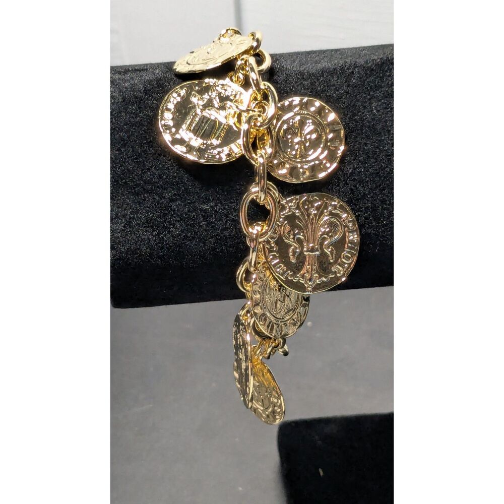 18k Yellow Gold Over Bronze Coin Bracelet 8”